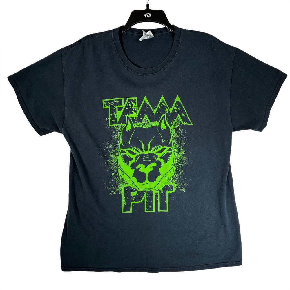 Gildan Team Pit Graphic T-Shirt Mens Large Black Neon Green Good Pitbull Edgy